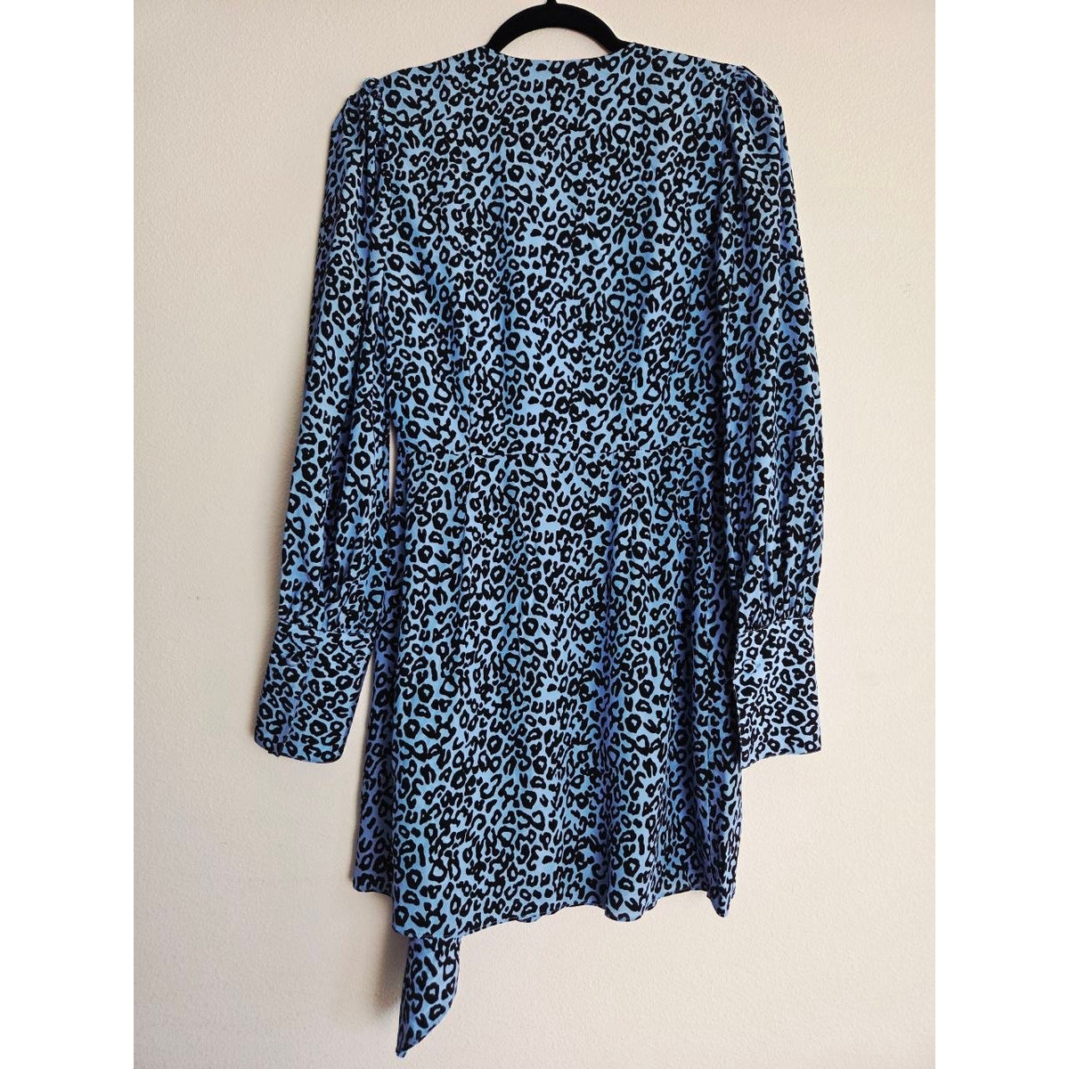 Les Reveries Silk Wrap Dress 2 Blue Leopard 100% Silk Mini Made in USA