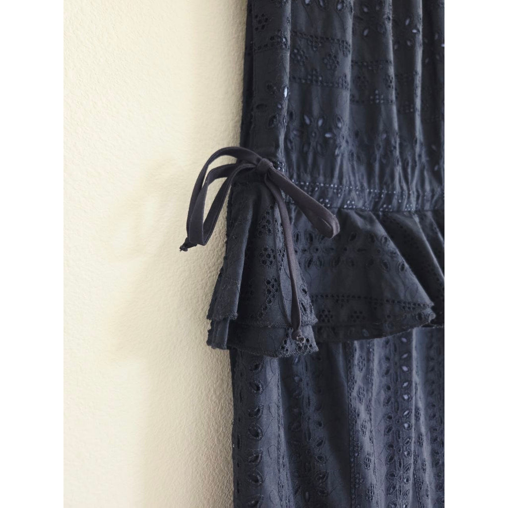 Katharine Kidd Flora Navy Eyelet Midi Dress XS Peplum Side Slit Pockets Made USA