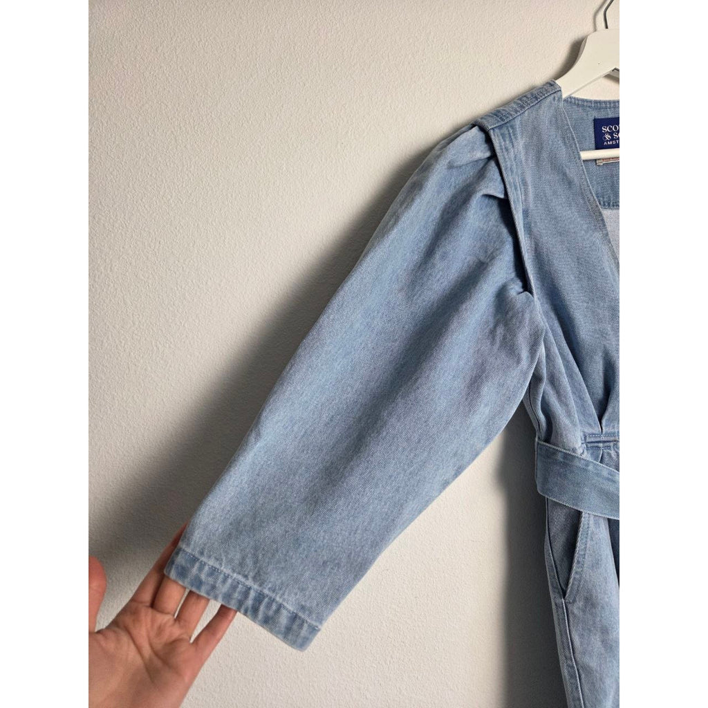 Scotch & Soda Denim Dress XS Blue Belted Self Tie Pockets Zipper Mini