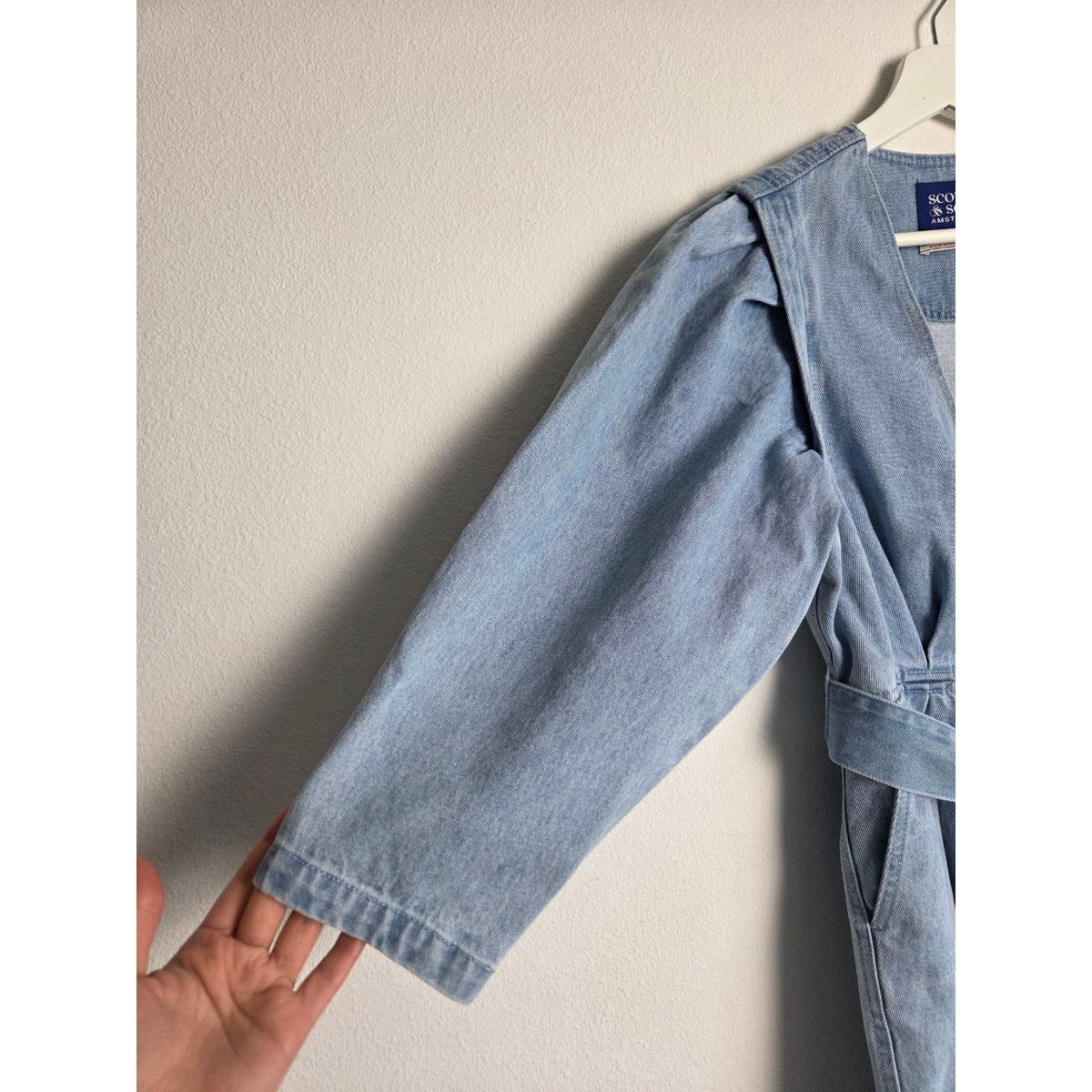 Scotch & Soda Denim Dress XS Blue Belted Self Tie Pockets Zipper Mini