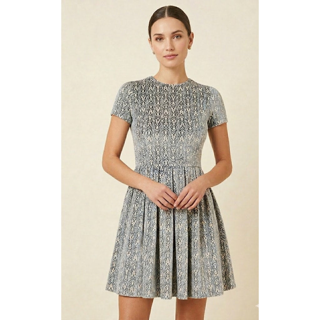 Opening Ceremony Blue Cream Velvet Skater Mini Dress Small