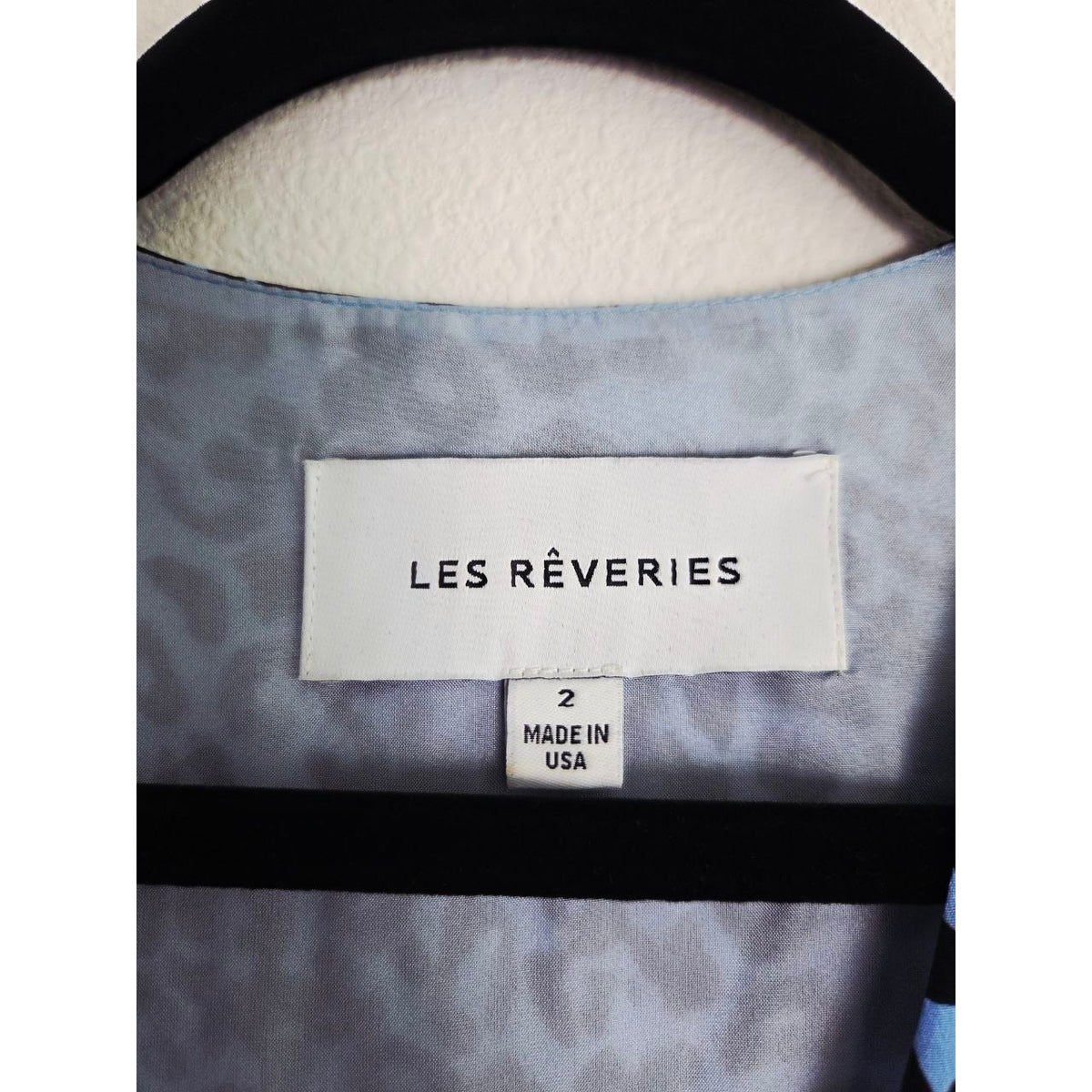 Les Reveries Silk Wrap Dress 2 Blue Leopard 100% Silk Mini Made in USA