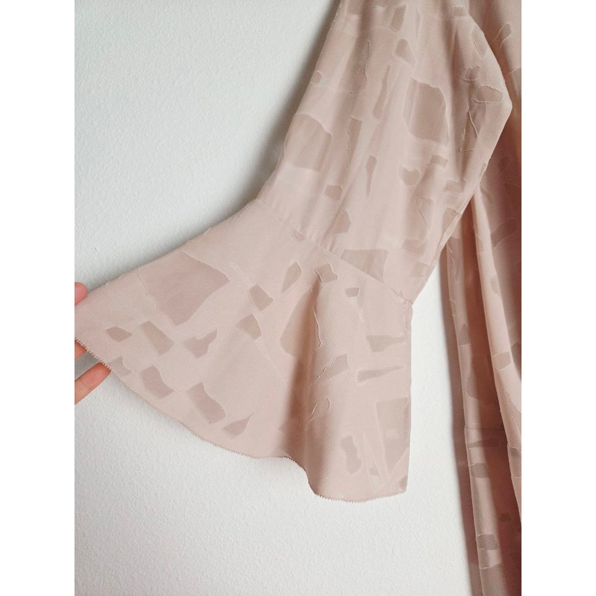 IRO Ralene Dress EU 36 Small Blush Pink Nude Lace-Up Flounce Bell Sleeve