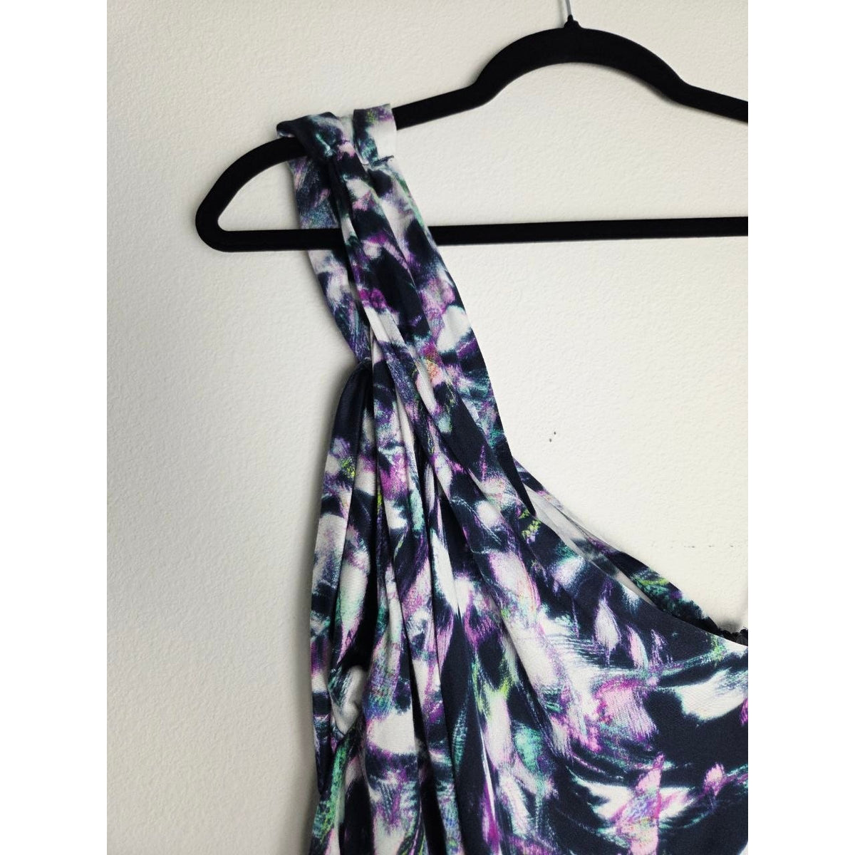 IRO Kevals Dress XXS 00 Purple Abstract One-Shoulder Halter Draped Mini Dress