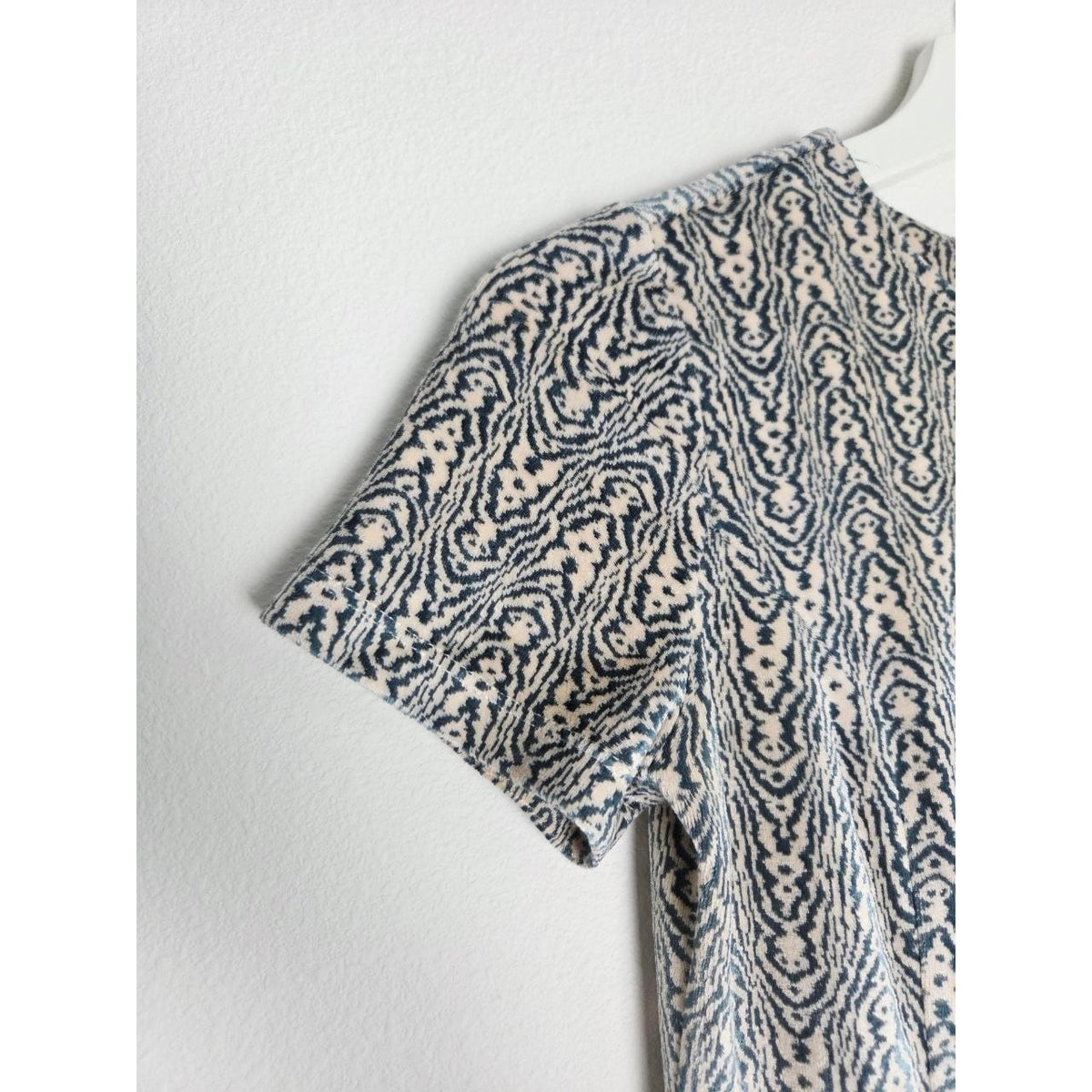 Opening Ceremony Velour Velvet Dress Small Blue Cream Mini Skater Short Sleeves