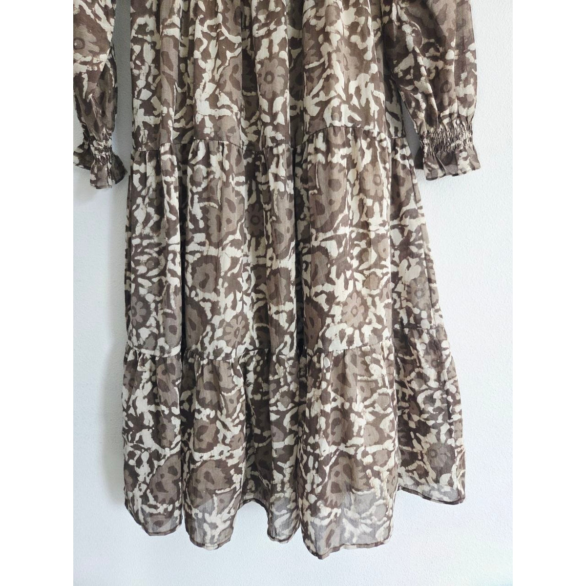 Tiered skirt detail of Frances Hart Maxine floral maternity dress