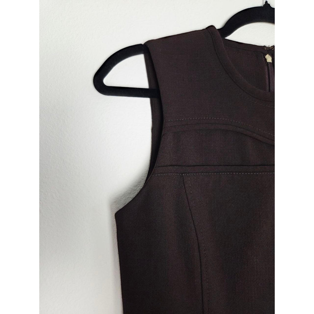 Tory Burch Wool Blend Sheath Dress 2 Small Dark Brown Sleeveless Knee Length