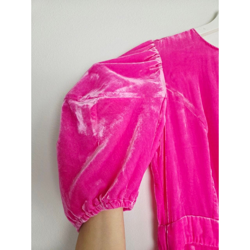 Rhode Pia Dress 8 Medium Bubblegum Pink Jaipur Velvet Ruched Mini Dress