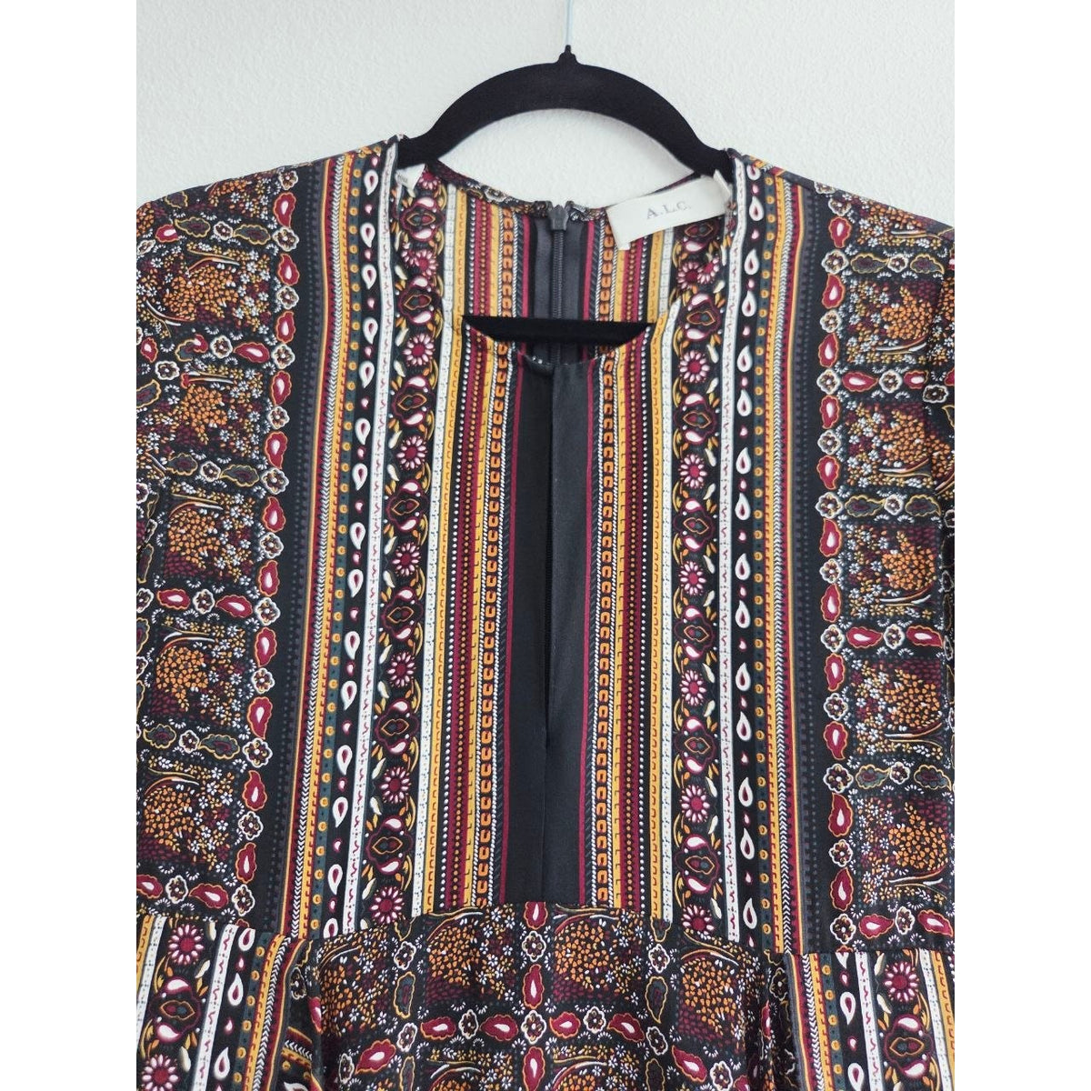 A.L.C. Silk Dress 0 XS Vicky Mini Long Sleeves Scarf Print Asymmetrical Hem Boho