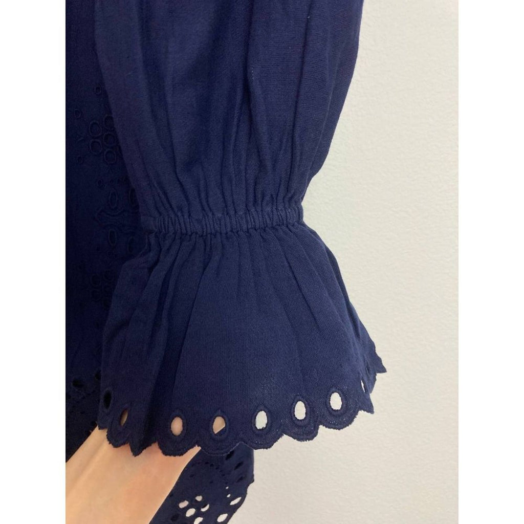 Hill House Linen One Shoulder Dress Small Navy Blue Mila Scalloped Mini