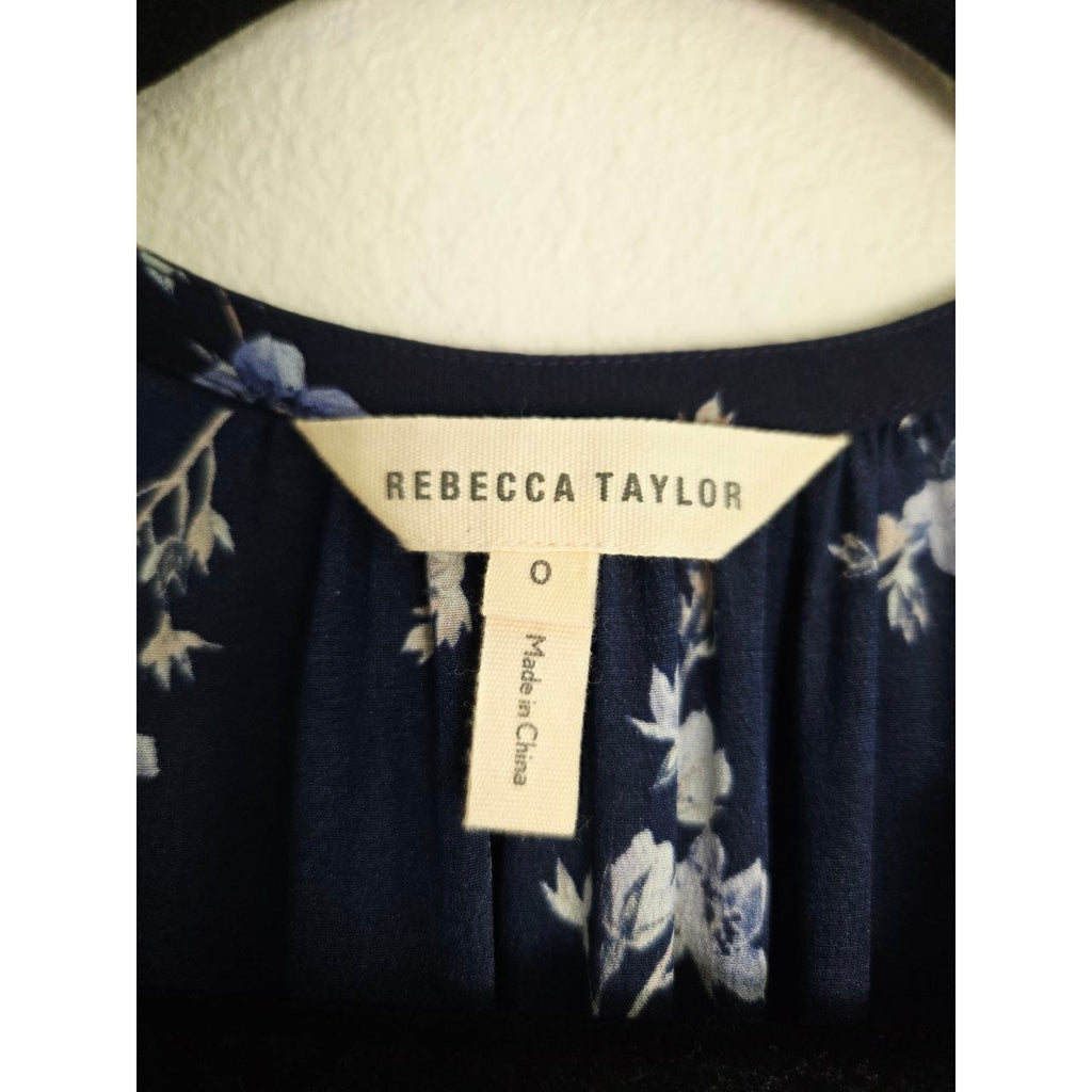 Rebecca Taylor Silk Dress 0 XS Navy Blue Floral Francine 100% Silk Mini Dress