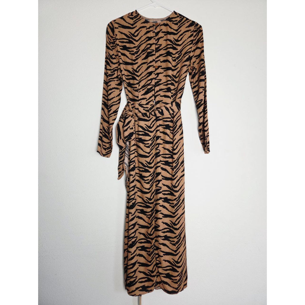 Reformation Midi Dress 2 XS Maurita Rajah Tiger Print Cutout Wrap Tie NWT