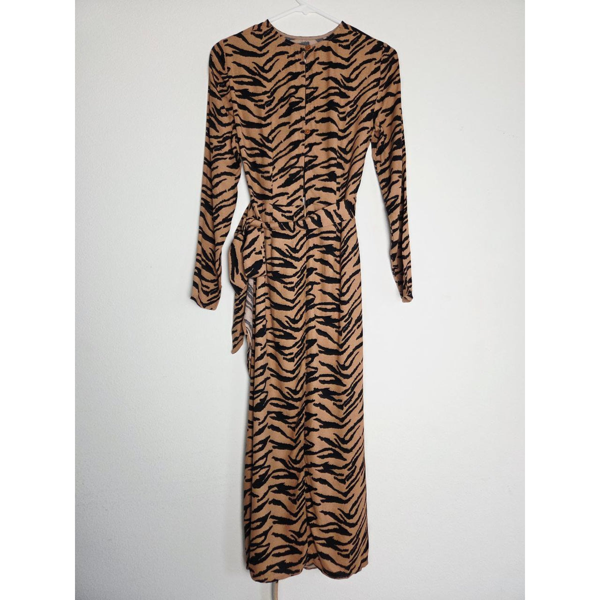 Reformation Midi Dress 2 XS Maurita Rajah Tiger Print Cutout Wrap Tie NWT