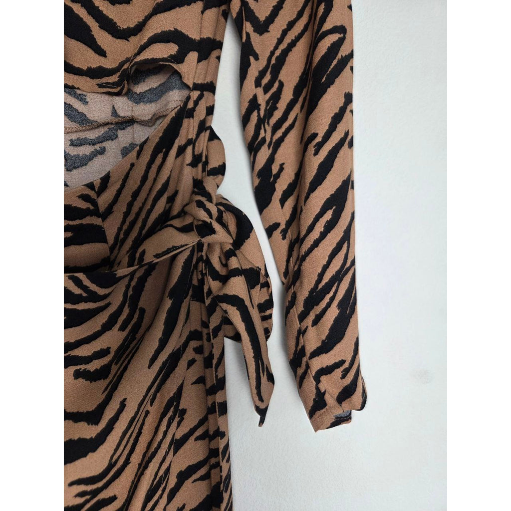 Reformation Midi Dress 2 XS Maurita Rajah Tiger Print Cutout Wrap Tie NWT