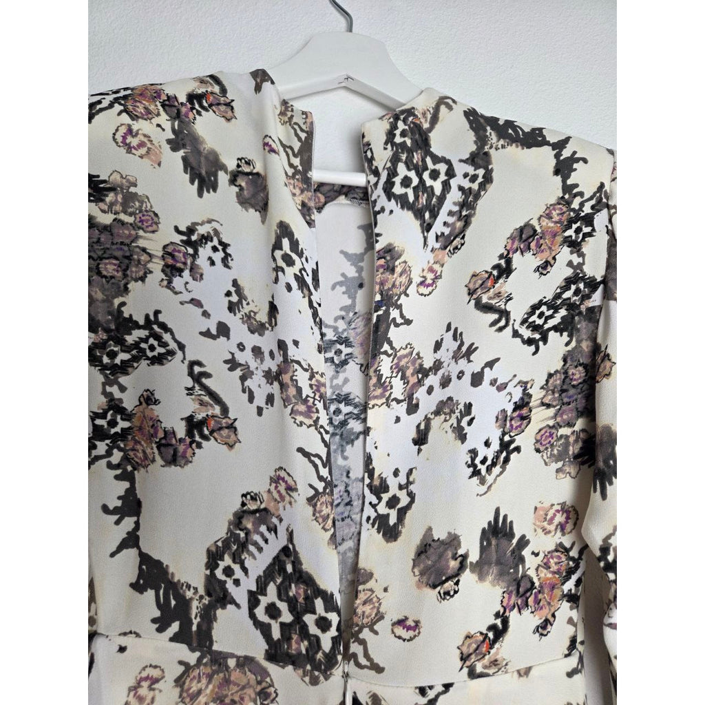 IRO Paris Satyan Dress 0 XXS FR 32 Ivory Shoulder Pads Asymmetric Abstract Floral