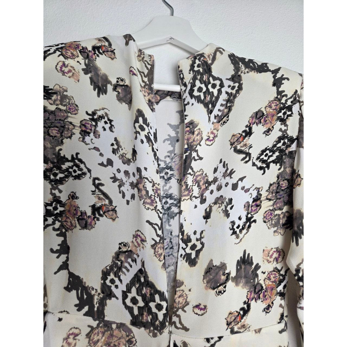 IRO Paris Satyan Dress 0 XXS FR 32 Ivory Shoulder Pads Asymmetric Abstract Floral
