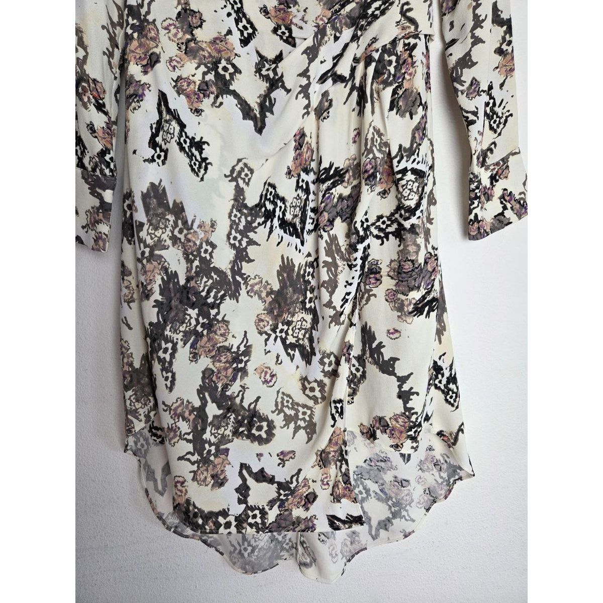 IRO Paris Satyan Dress 0 XXS FR 32 Ivory Shoulder Pads Asymmetric Abstract Floral