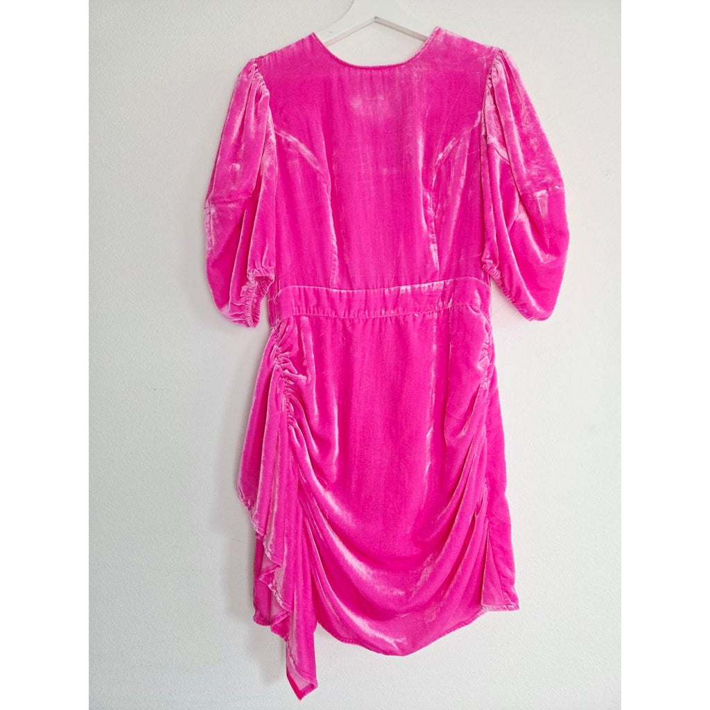 Rhode Pia Dress 8 Medium Bubblegum Pink Jaipur Velvet Ruched Mini Dress