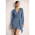 Les Rêveries Blue Leopard Silk Wrap Mini Dress Size 2