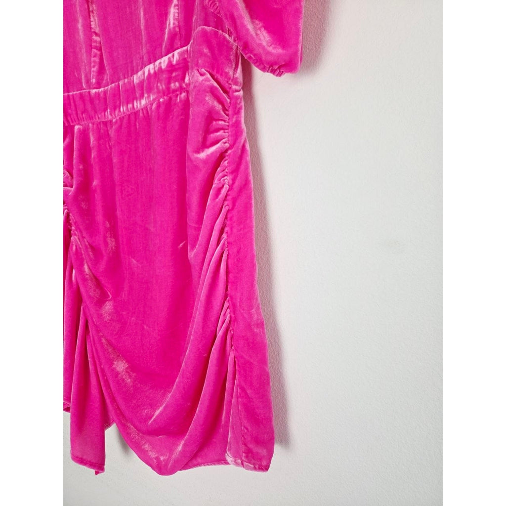 Rhode Pia Dress 8 Medium Bubblegum Pink Jaipur Velvet Ruched Mini Dress