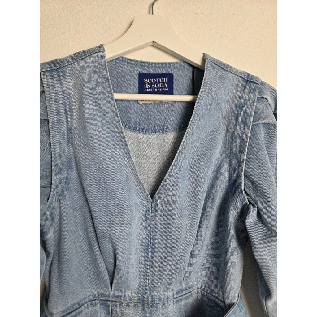 Scotch & Soda Denim Dress XS Blue Belted Self Tie Pockets Zipper Mini