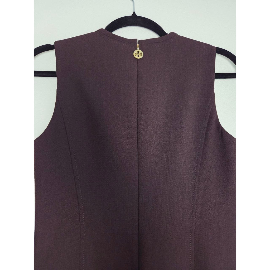 Tory Burch Wool Blend Sheath Dress 2 Small Dark Brown Sleeveless Knee Length