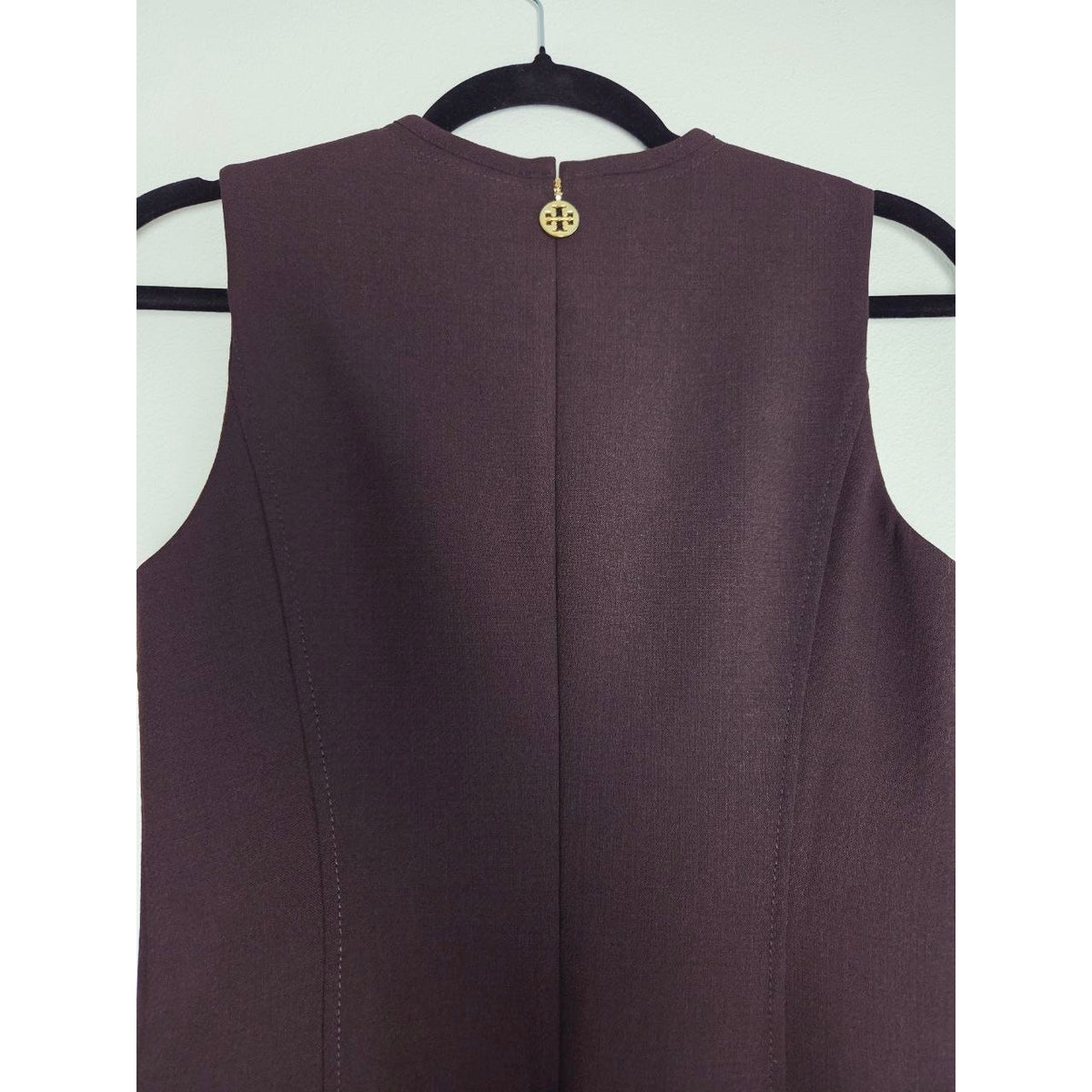 Tory Burch Wool Blend Sheath Dress 2 Small Dark Brown Sleeveless Knee Length