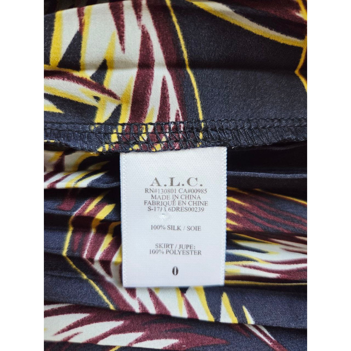 A.L.C. Silk Dress 0 XS Small Rory Accordion Pleated Skirt Long Slit Sleeves