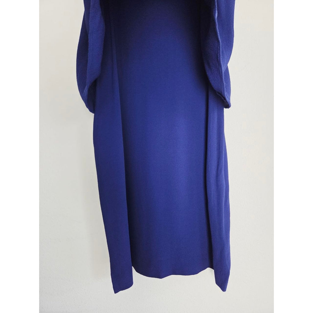 Sandro Paris Romy Dress 6 Medium Cobalt Blue Crepe Sheer Overlay Shift Layered