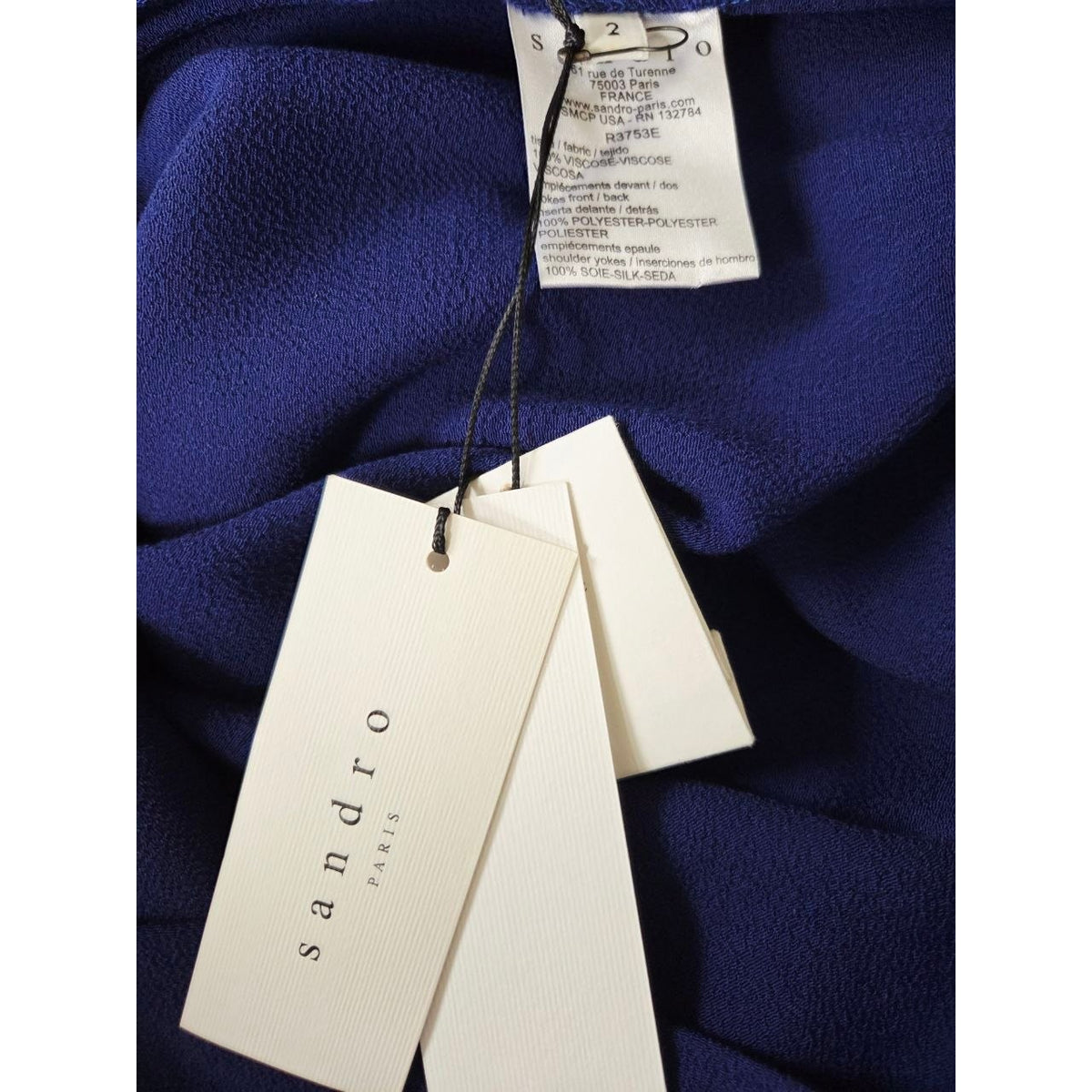 Sandro Paris Romy Dress 6 Medium Cobalt Blue Crepe Sheer Overlay Shift Layered