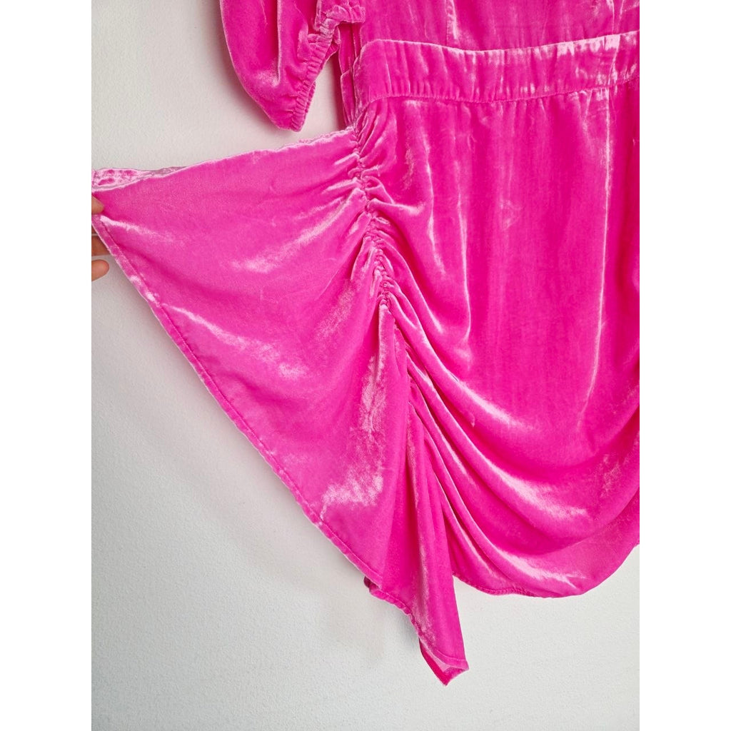 Rhode Pia Dress 8 Medium Bubblegum Pink Jaipur Velvet Ruched Mini Dress