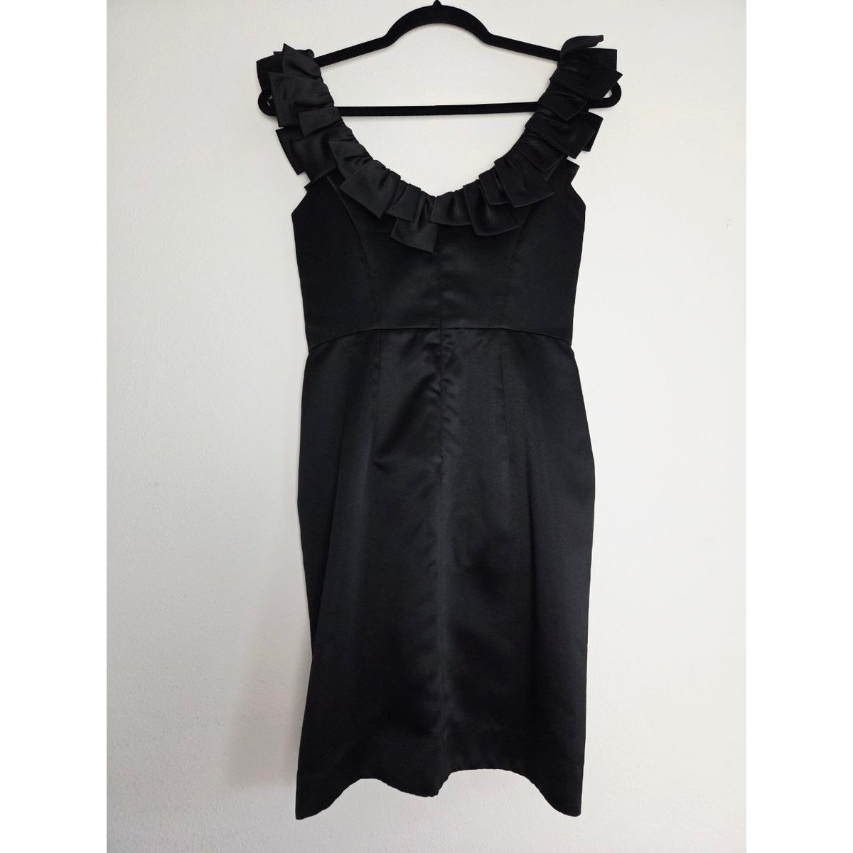 Milly Satin Cocktail Dress 2 XS Black Purple Ruffle Draped Sheath