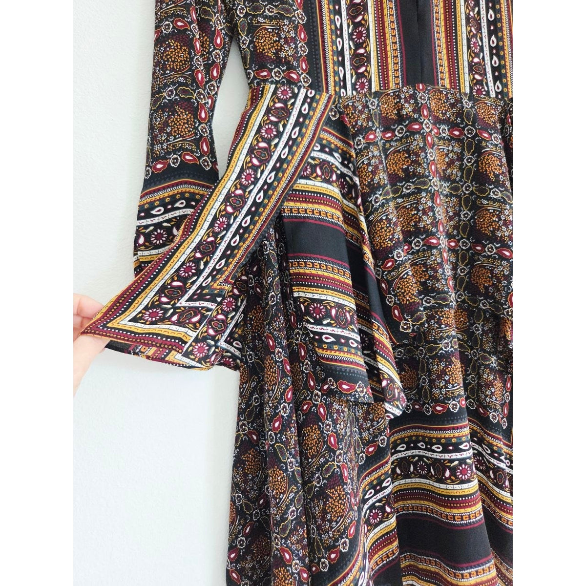 A.L.C. Silk Dress 0 XS Vicky Mini Long Sleeves Scarf Print Asymmetrical Hem Boho