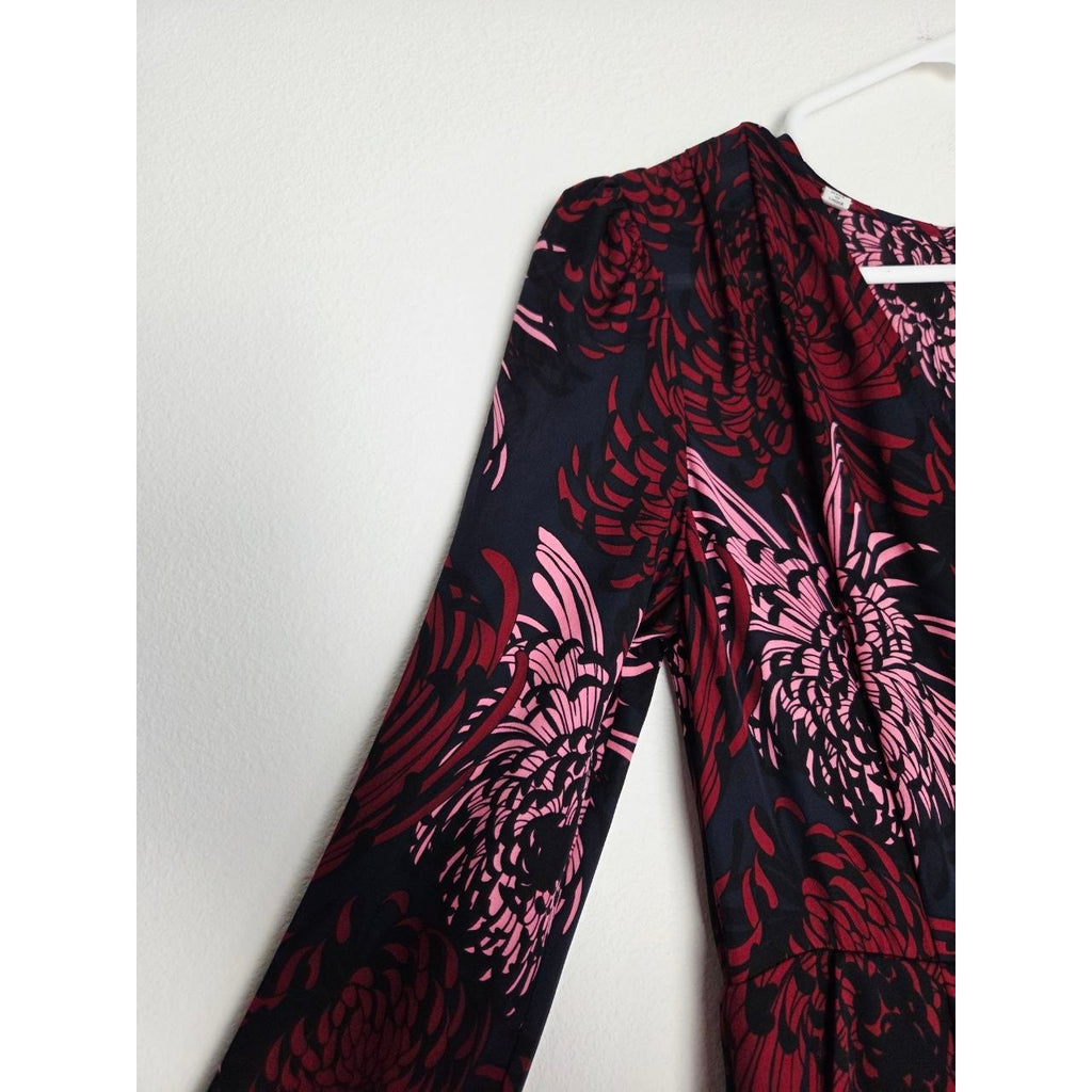 A.L.C. Bailey Silk Dress 0 XS Floral Long Sleeve Midi Side Pocket Skirt Slit NWT