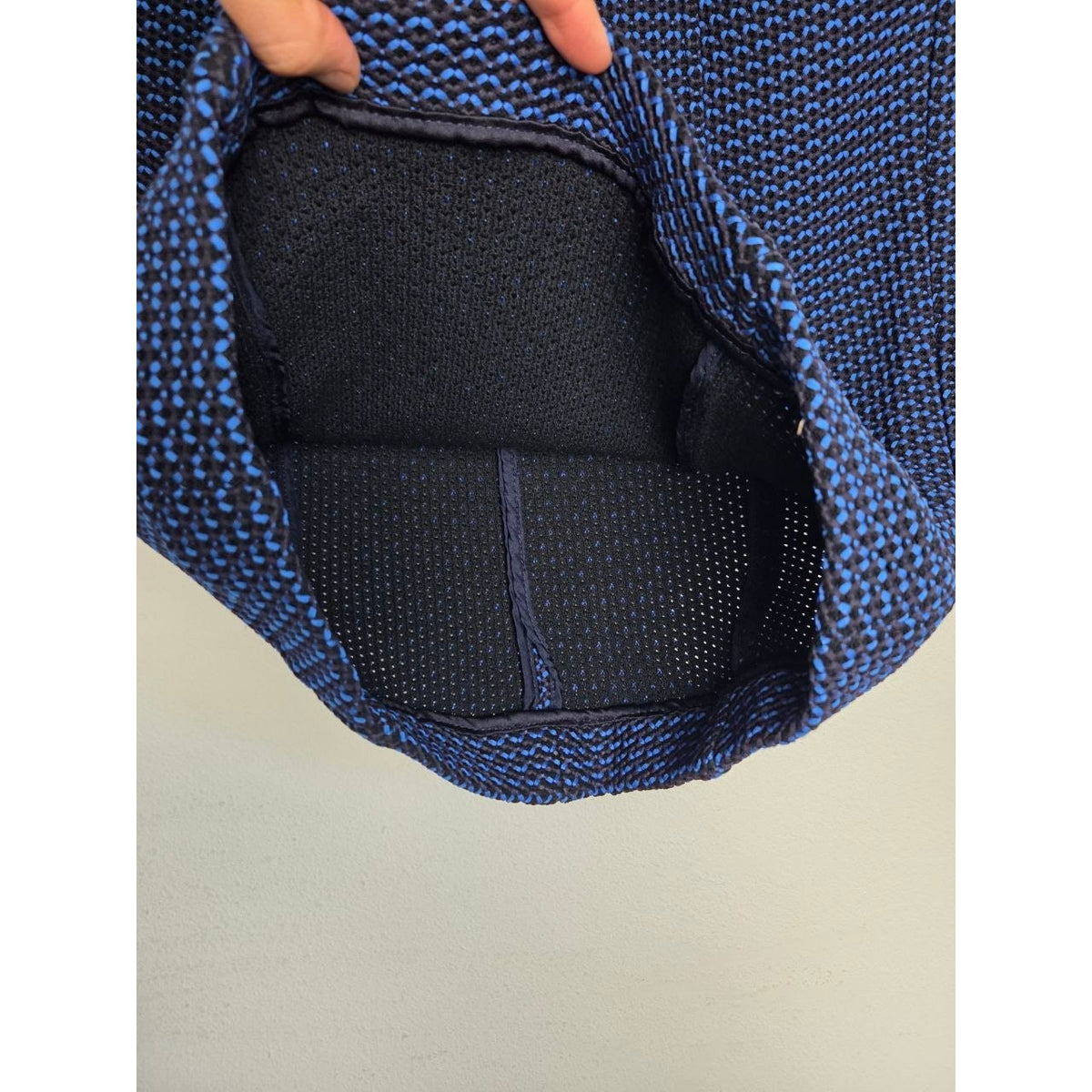 Interior lining detail of Derek Lam blue and black sheath dress