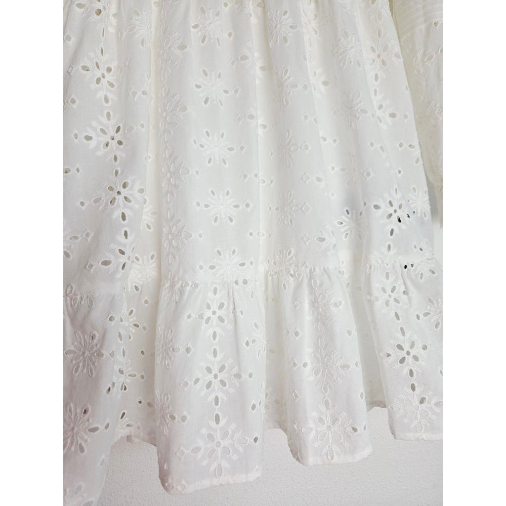 The Kooples White Eyelet Mini Dress 6 Medium EU 38 Bridal Broderie Anglaise Cotton