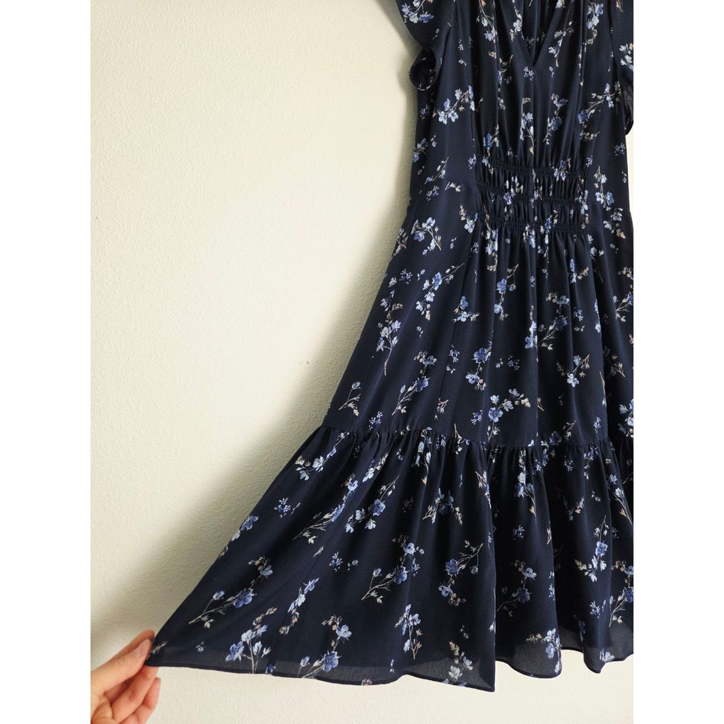 Rebecca Taylor Silk Dress 0 XS Navy Blue Floral Francine 100% Silk Mini Dress