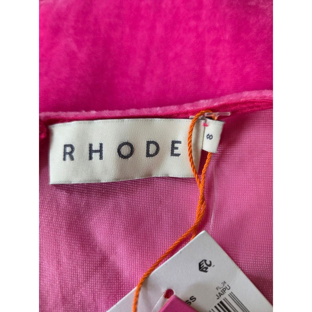 Rhode Pia Dress 8 Medium Bubblegum Pink Jaipur Velvet Ruched Mini Dress
