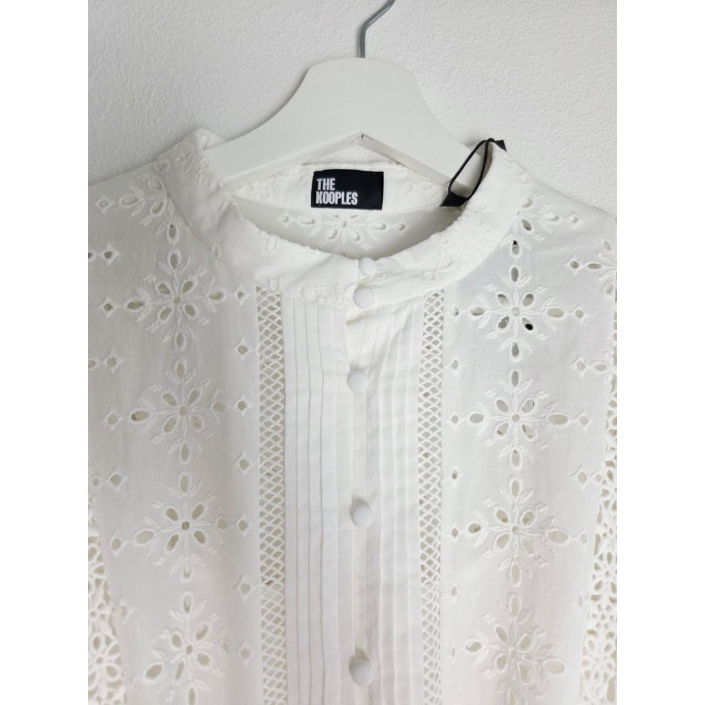 The Kooples White Eyelet Mini Dress 6 Medium EU 38 Bridal Broderie Anglaise Cotton