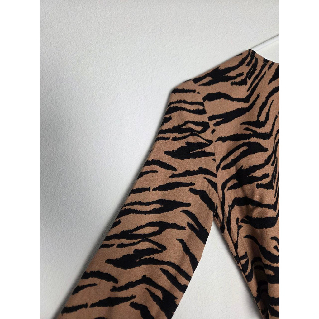 Reformation Midi Dress 2 XS Maurita Rajah Tiger Print Cutout Wrap Tie NWT