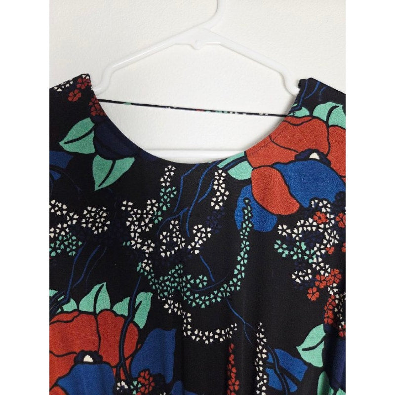 ba&sh Floral Midi Dress 4 XS Abelia Noir Open Back Long Sleeves Belted