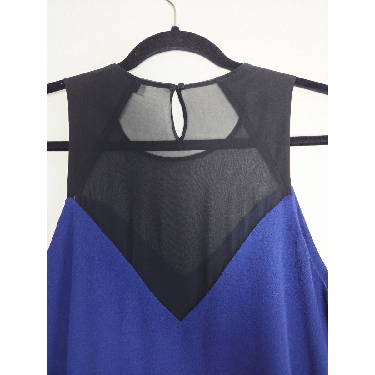 Sandro Paris Romy Dress 6 Medium Cobalt Blue Crepe Sheer Overlay Shift Layered