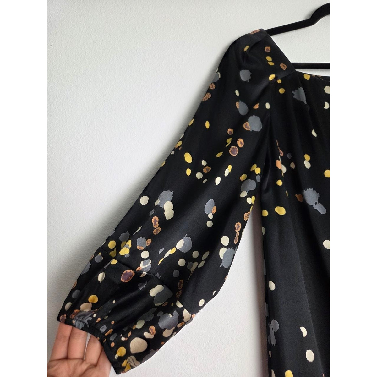 Diane von Furstenberg Silk Dress 2 XS Black Confetti 3/4 Balloon Sleeve Square