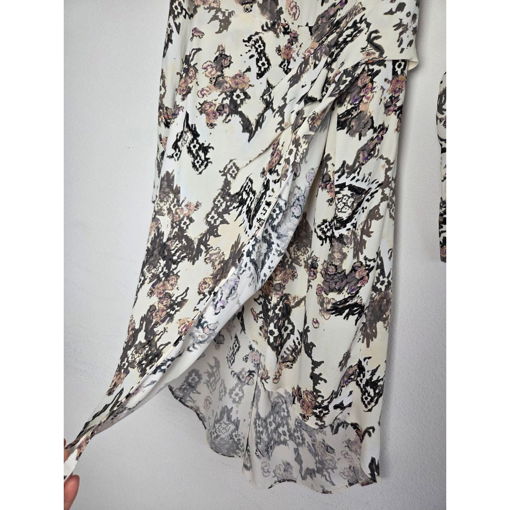 IRO Paris Satyan Dress 0 XXS FR 32 Ivory Shoulder Pads Asymmetric Abstract Floral