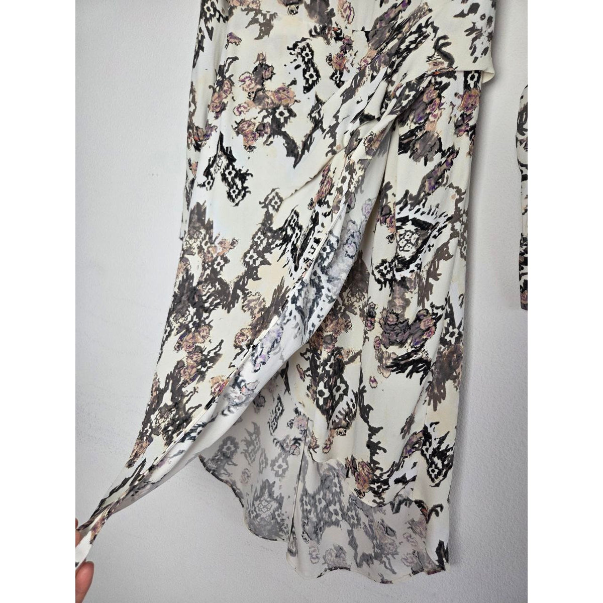 IRO Paris Satyan Dress 0 XXS FR 32 Ivory Shoulder Pads Asymmetric Abstract Floral