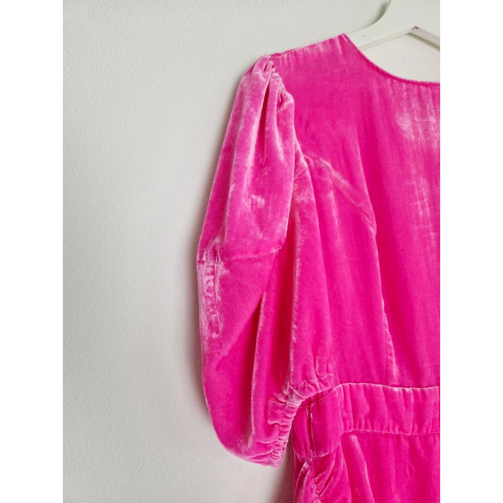 Rhode Pia Dress 8 Medium Bubblegum Pink Jaipur Velvet Ruched Mini Dress