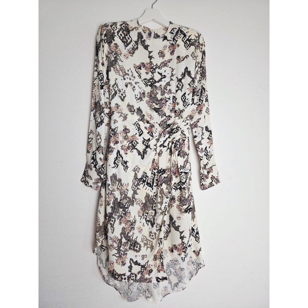 IRO Paris Satyan Dress 0 XXS FR 32 Ivory Shoulder Pads Asymmetric Abstract Floral