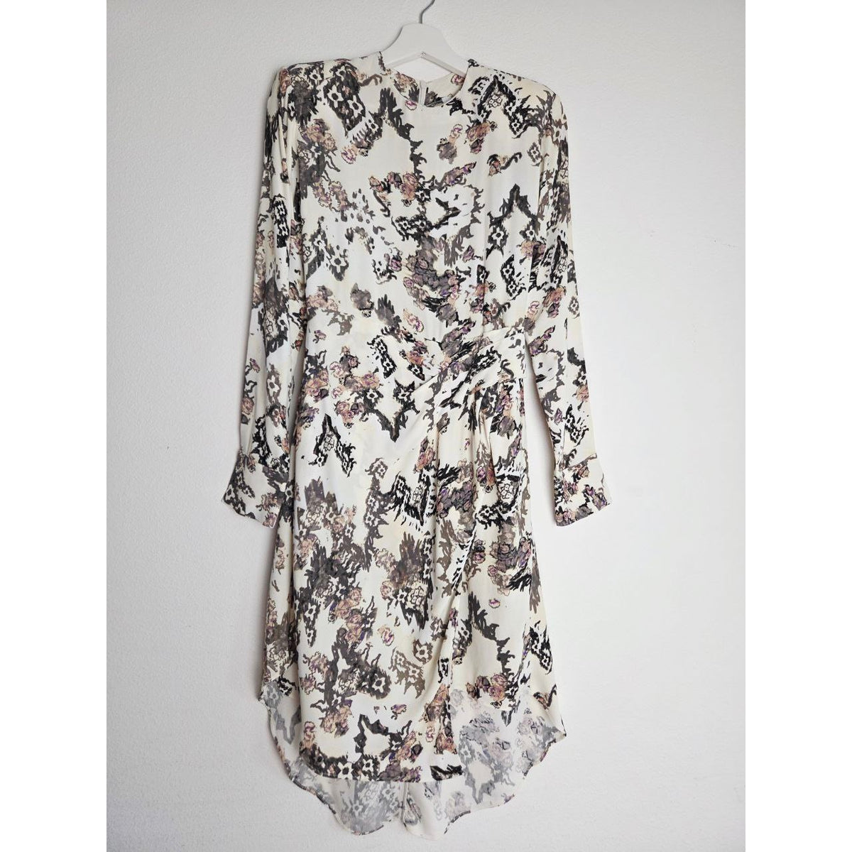IRO Paris Satyan Dress 0 XXS FR 32 Ivory Shoulder Pads Asymmetric Abstract Floral