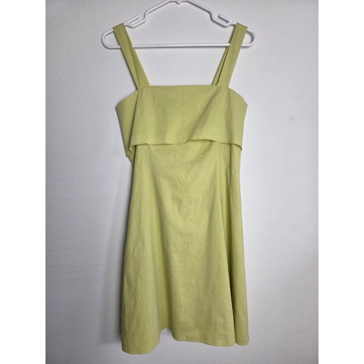 Theory Linen Dress 4 Small Lime Yellow Chartreuse Mini Sleeveless Square Neck