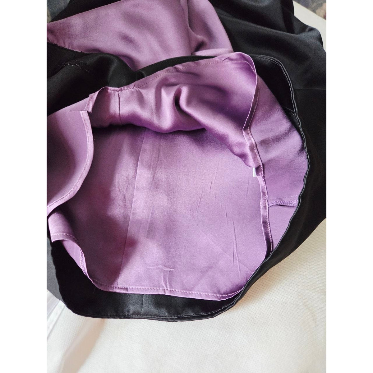 Milly Satin Cocktail Dress 2 XS Black Purple Ruffle Draped Sheath